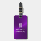 Elegant Paars geborsteld metallisch monogramma Bagagelabel (Voorkant verticaal)