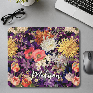 Elegant paars geel bloemmotief muismat