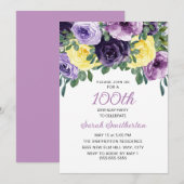 Elegant Paars Geel Floral 100e verjaardag Kaart (Voorkant / Achterkant)