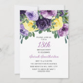 Elegant Paars Geel Floral 18e verjaardag Kaart (Voorkant)