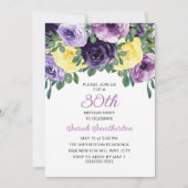 Elegant Paars Geel Floral 30e verjaardag Kaart (Voorkant)