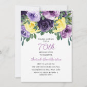 Elegant Paars Geel Floral 70e verjaardag Kaart (Voorkant)