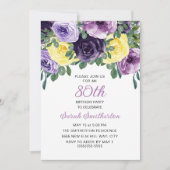 Elegant Paars Geel Floral 80e verjaardag Kaart (Voorkant)