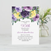 Elegant Paars geel Floral 90th Birthday Kaart (Staand voorkant)