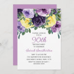 Elegant Paars geel Floral 90th Birthday Kaart<br><div class="desc">Elegant botanische 90e verjaardag partijuitnodiging voor vrouwen met  paarse en gele waterverf bloemen en groen. Aangepast met je eigen tekst.</div>