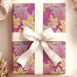 Elegant Paars Geel Herfst Bladeren Patroon Cadeaupapier