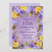 Elegant Paars Geel Roses Peonies 100e verjaardag Kaart (Voorkant / Achterkant)