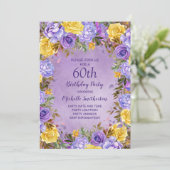 Elegant Paars Geel Roses Peonies 60e verjaardag Kaart (Staand voorkant)