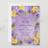 Elegant Paars Geel Roses Peonies 80th Birthday Kaart (Voorkant)