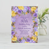 Elegant Paars Geel Roses Peonies 80th Birthday Kaart (Staand voorkant)