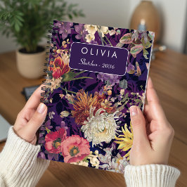 Elegant Paars Geel Wildbloem Patroon Notitieboek