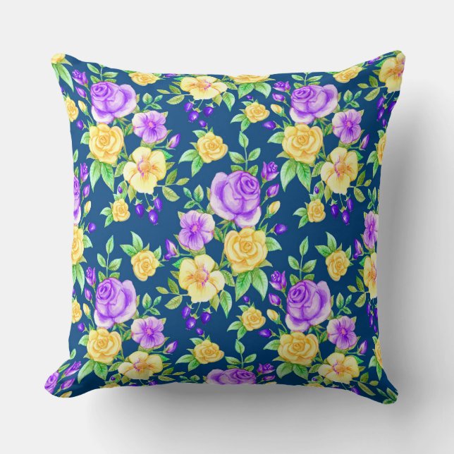 Elegant Paars Gellow Rose Floral Pattern Kussen (Voorkant)