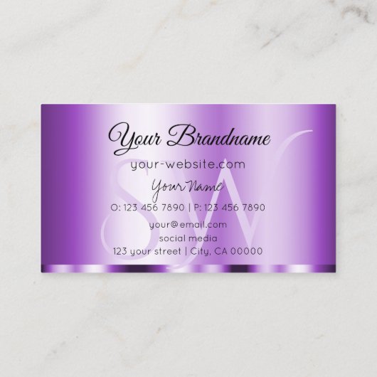 Elegant Paars Glamoureus met Initialen Stijlvol Visitekaartje (Achterkant)