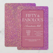 Elegant Paars Glitter 50th Birthday Kaart (Voorkant / Achterkant)