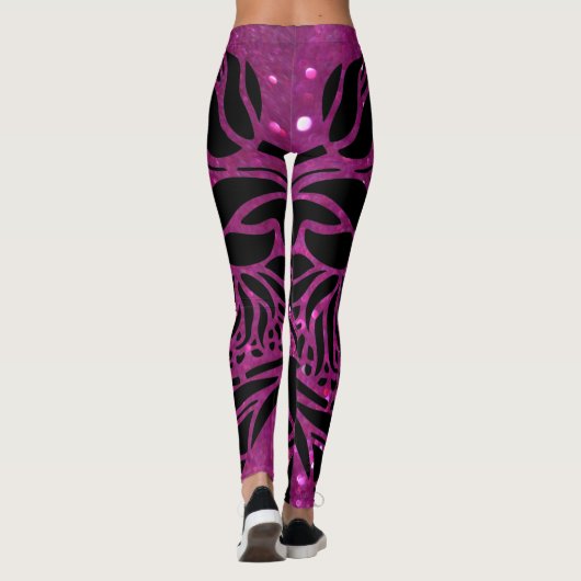 Elegant Paars Glitter Black Zebra Animal Print Leggings (Achterkant)