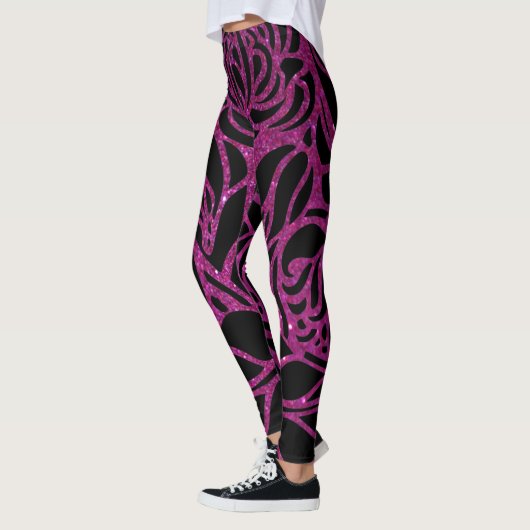 Elegant Paars Glitter Black Zebra Animal Print Leggings (Links)