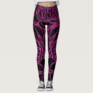 Elegant Paars Glitter Black Zebra Animal Print Leggings