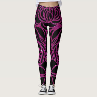 Elegant Paars Glitter Black Zebra Animal Print Leggings