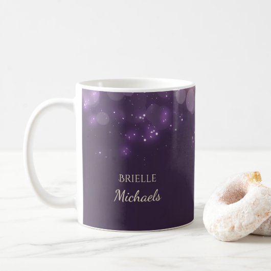 Elegant Paars Glitter Bokeh Sparkles Koffiemok (Met donut)