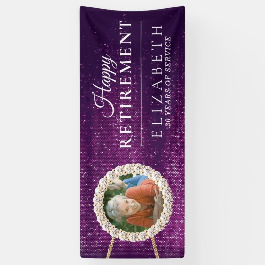 Elegant Paars Glitter Custom Retirement Party Spandoek (Verticaal)