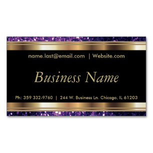 Elegant Paars Glitter en Black and Gold Visitekaartje Magneet
