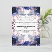 ELEGANT PAARS GLITTER FLORAL NAVY WEDING KAART (Staand voorkant)