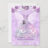 Elegant paars glitter florgoon Quinceanera Inv Kaart (Voorkant)