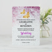 Elegant Paars glitter & Gold Butterfly Weddenschap Kaart (Staand voorkant)