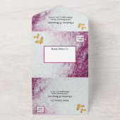 Elegant Paars Glitter & Gold Butterfly Wedding All In One Uitnodiging (Buitenkant)