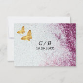 Elegant Paars Glitter & Gold Butterfly Wedding RSVP Kaartje (Achterkant)