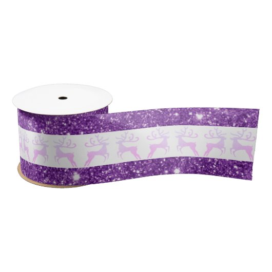 Elegant paars Glitter Kerstmis Deer Satin Ribbon Satijnen Lint (Spoel)