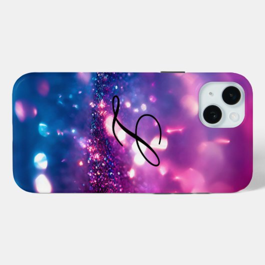 Elegant Paars Glitter Monogram Case-Mate iPhone Case (Achterkant (horizontaal))