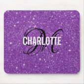 Elegant paars glitter monogram naam muispad muismat (Voorkant)