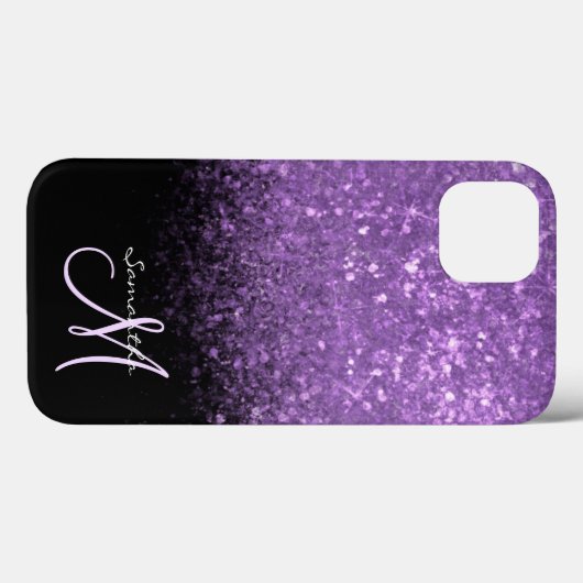 Elegant paars glitter Ombre & Black Monogramed Case-Mate iPhone Case (Achterkant (horizontaal))