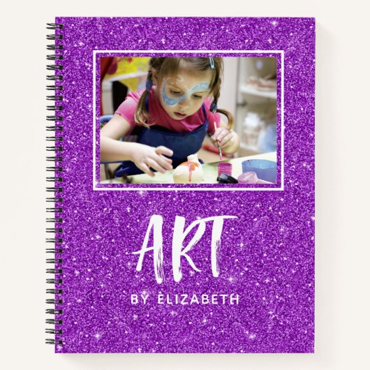 Elegant Paars Glitter Photo Sketchbook with Name Notitieboek (Voorkant)