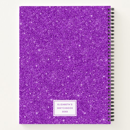 Elegant Paars Glitter Photo Sketchbook with Name Notitieboek (Achterkant)