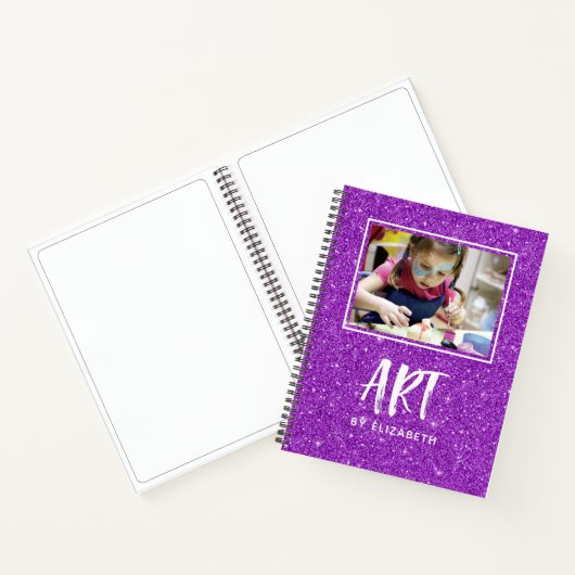 Elegant Paars Glitter Photo Sketchbook with Name Notitieboek (Binnen)