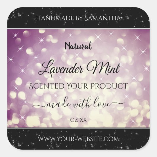 Elegant Paars Glitter Product Packaging Labels (Voorkant)