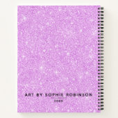 Elegant Paars Glitter Sketchbook met naam Notitieboek (Achterkant)