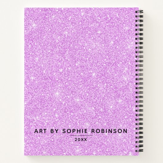 Elegant Paars Glitter Sketchbook met naam Notitieboek (Achterkant)
