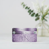 Elegant Paars Glitter Sparkelende Stars Monogram Visitekaartje (Staand voorkant)
