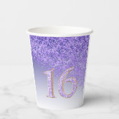 Elegant Paars Glitter Sweet 16 Birthday Papieren Bekers (Achterkant)