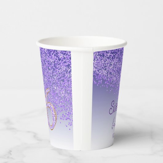 Elegant Paars Glitter Sweet 16 Birthday Papieren Bekers (Rechts)