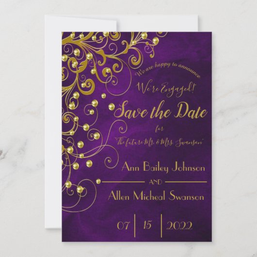 Elegant Paars Glitter Wedding Save the Date (Voorkant)