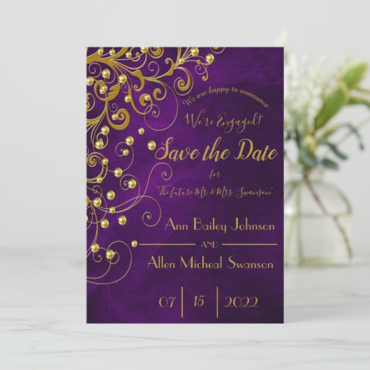 Elegant Paars Glitter Wedding Save the Date (Staand voorkant)