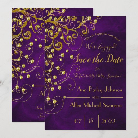 Elegant Paars Glitter Wedding Save the Date (Voorkant / Achterkant)