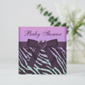 Elegant Paars Glitter Zebra Print Baby shower Kaart (Staand voorkant)