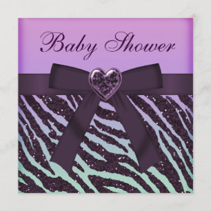 Elegant Paars Glitter Zebra Print Baby shower Kaart