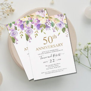 Elegant Paars Gold 50th Wedding Invitation Kaart