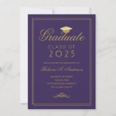 Elegant Paars Gold Afstudeerder Pet College Gradua Aankondiging (Voorkant)